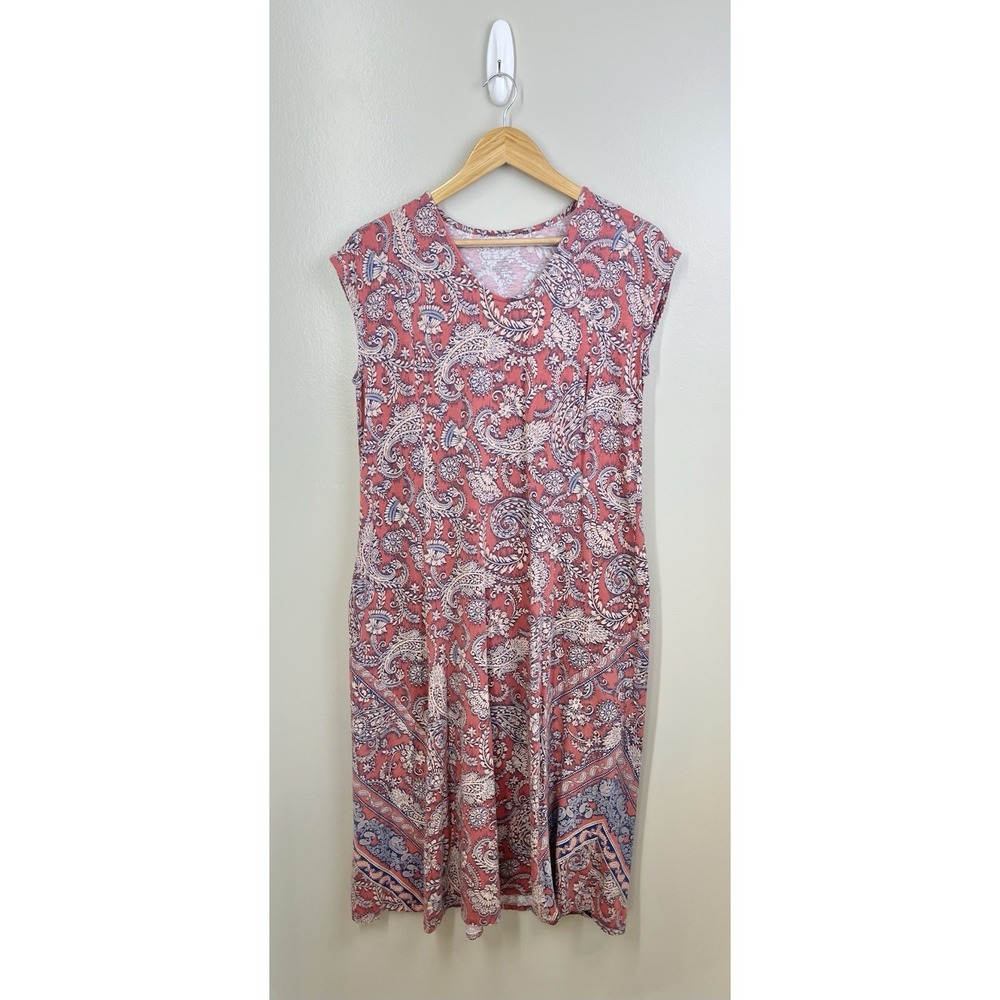 Pure Jill Placed Border Maxi Dress Cottage Core Small Petite Boho Stretch